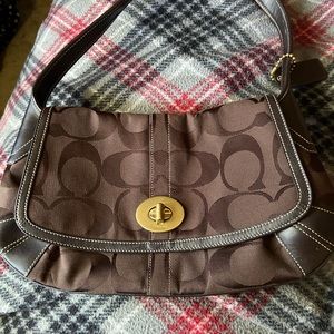 Brown signature coach hobo handbag